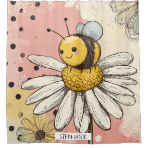 Cortina De Ducha Flor Fantasioso y Abeja – Floral Acogedor (1)
