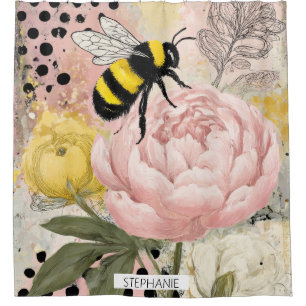 Cortina De Ducha Flor Fantasioso y Abeja – Floral Acogedor (2)