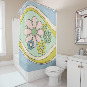 Cortina De Ducha Flor floral Daydream Retro 60's 70s Pastel