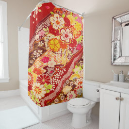 Cortina De Ducha Flor floral de Kimono japonesa Rojo Vintage