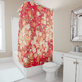 Cortina De Ducha Flor floral de kimono kimonés blanco