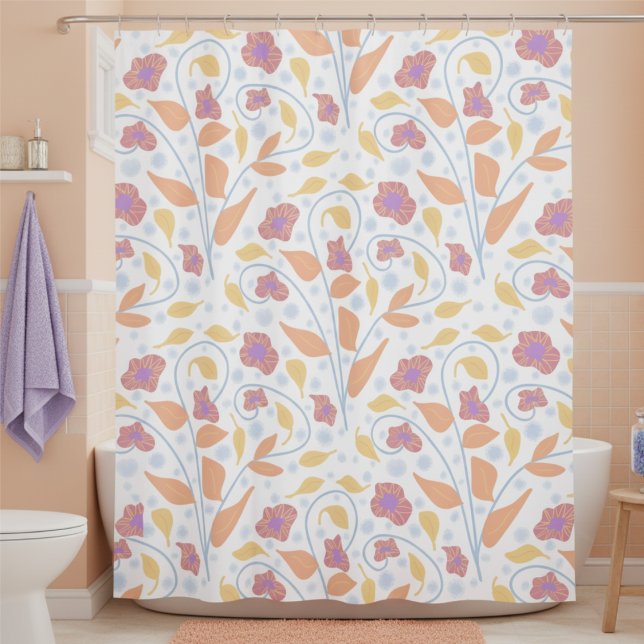 Cortina De Ducha Flor floral pastel azul rosa amarillo (Turn your bathroom into a floral daydream. Soft pastel hand drawn fantasy flowers.)