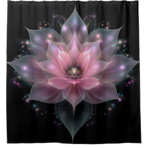 Cortina De Ducha Flor Lotus luminosa - Flor negra rosa clara