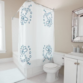 Cortina De Ducha Flor oceánica azul y blanca moderna