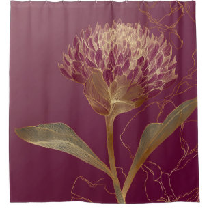 Cortina De Ducha Flor Protea Dorada Burgundy Línea Botánica