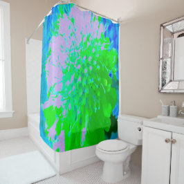 Cortina De Ducha Flor retro abstracta en lavanda y verde limón