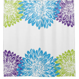 Cortina De Ducha Flor verde azul, púrpura y ligera