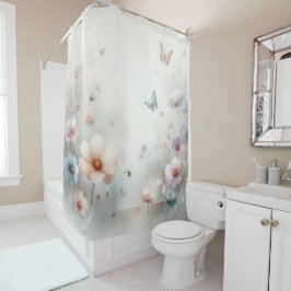 Cortina De Ducha Flor y mariposa bailando