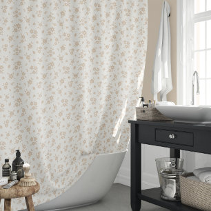 Cortina De Ducha Floral Alegre Neutral Suave Crema Beige Pálido