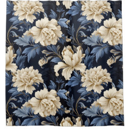 Cortina De Ducha Floral azul crema moderna