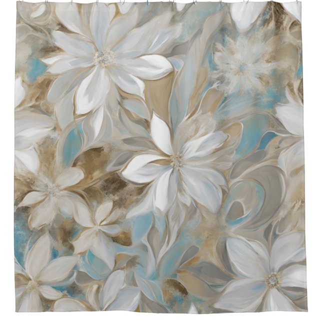 Cortina De Ducha Floral azul Verde azulado beige marrón (Anverso)