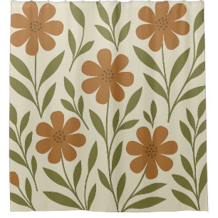 Cortina de ducha floral beige y naranja