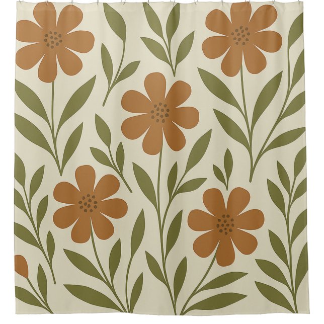 Cortina de ducha floral beige y naranja (Anverso)