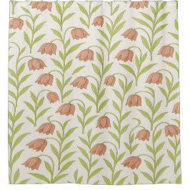Cortina de ducha floral beige y rosa