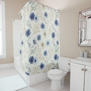 Cortina De Ducha Floral Blanco Azul