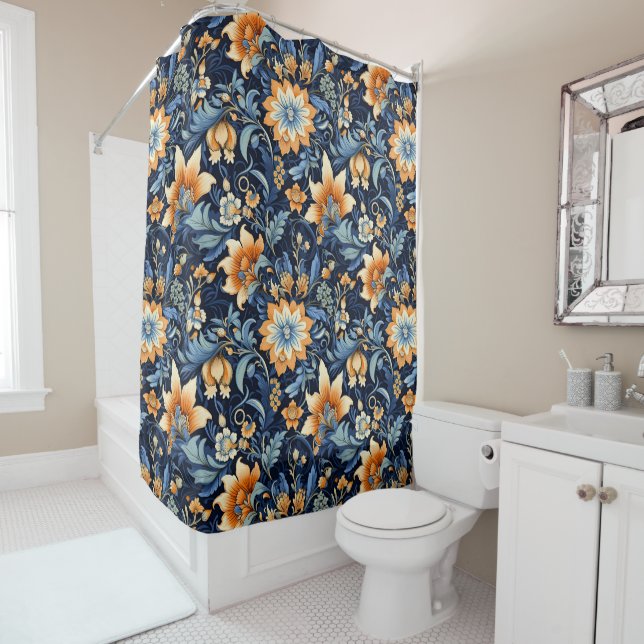 Cortina de ducha floral bohemio de la marina (In situ)