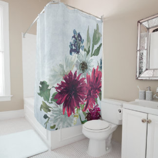 Cortina De Ducha Floral borgoñona en gris