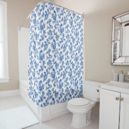 Cortina De Ducha Floral Chinoiserie azul y blanco