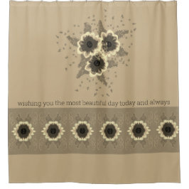 Cortina De Ducha Floral Con Crema Y Beige