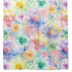 Cortina de ducha floral de acuarela pastel