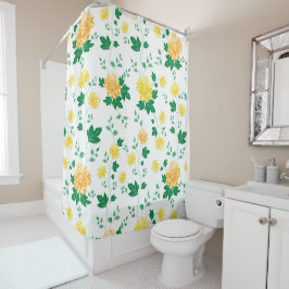 Cortina De Ducha Floral de acuarela verde amarilla moderna