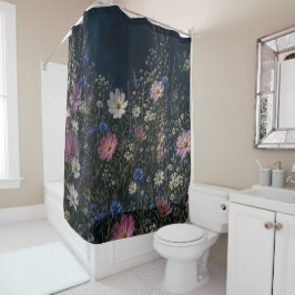 Cortina de ducha floral de flor silvestre oscura f