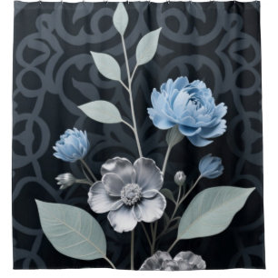 Cortina De Ducha Floral de invierno escarpado, patrón helado azul y