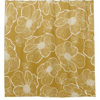 Cortina De Ducha Floral de oro monocromo: Resumen sin problemas