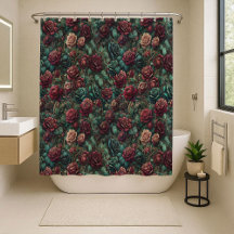 Cortina de ducha floral de oro y azul verdoso esti