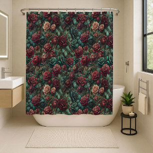 Cortina de ducha floral de oro y azul verdoso esti