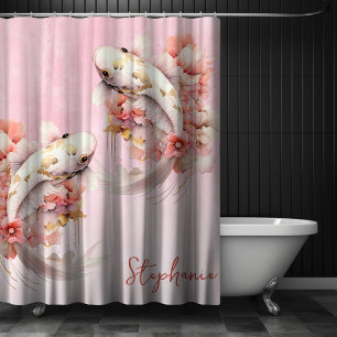 Cortina De Ducha Floral de pescado Gold Koi color de agua rosa pers