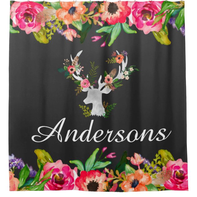 Cortina de ducha floral del baño de los ciervos de (Anverso)