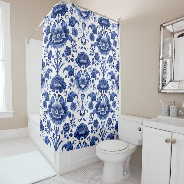 Cortina De Ducha Floral Delft Blue (In situ)