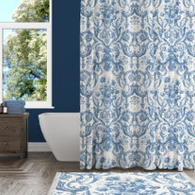 Floral Elegante Inglés Country Cottage Blue White