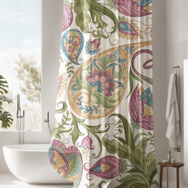 Cortina de ducha floral Green & Purple Paisley