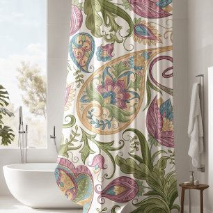 Cortina de ducha floral Green & Purple Paisley