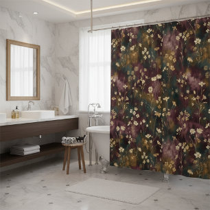 Cortina De Ducha Floral Japonés Elegante – Ciruela y Azul Teal Mela