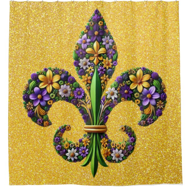 Cortina De Ducha Floral Mardi Gras fleur de lis (Anverso)