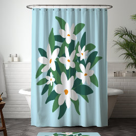 Cortina De Ducha Floral moderna Minimalista de jazmín blanco sobre