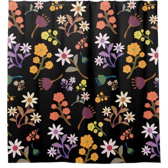 Cortina de ducha floral negra (Anverso)