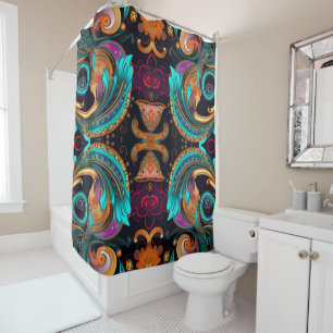 Cortina De Ducha Floral Paisly Swirls Negrita Colorido