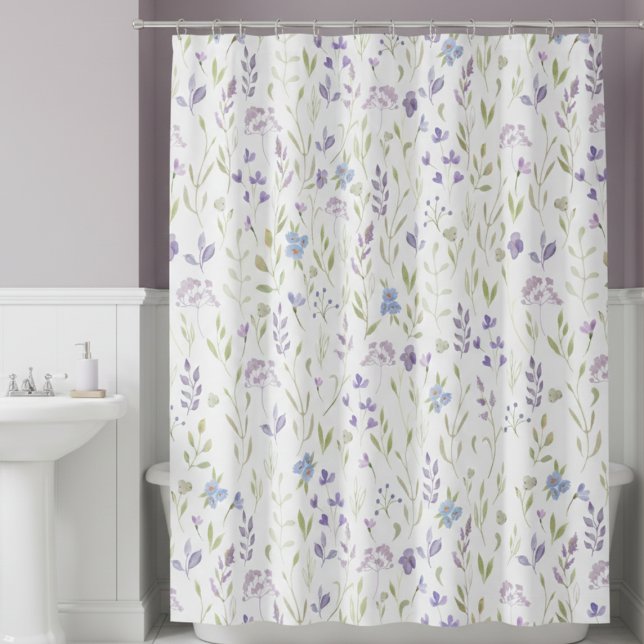 Cortina de ducha floral púrpura (elegant lavender purple wildflower floral garden cottagecore shower curtain)