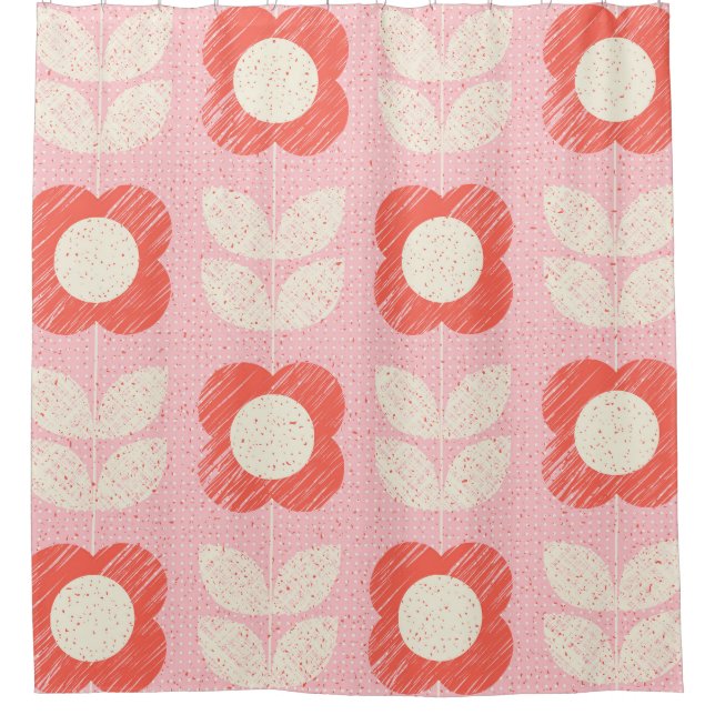 Cortina De Ducha Floral retro con estilo escandinavo sin soldadura (Anverso)