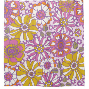 Cortina De Ducha Floral retro de los años 60. Patrón de ilustracion