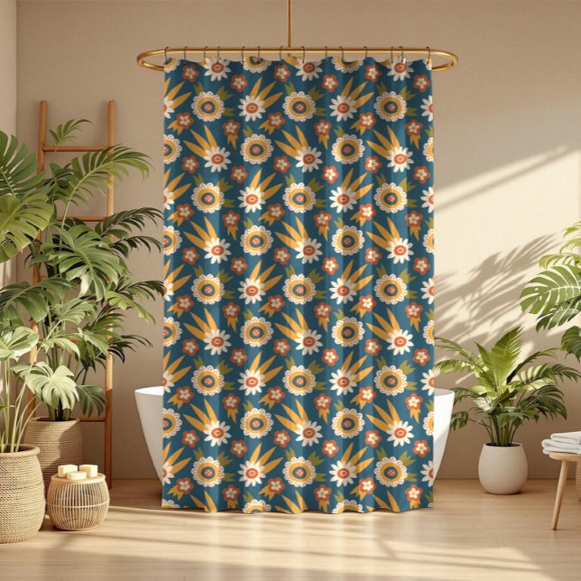 Cortina De Ducha Floral Retro Groovy  (Subido por el creador)