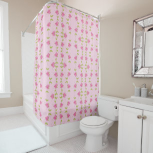 Cortina De Ducha Floral Rosa Acentuada Con Verde Lime
