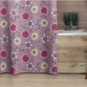 Cortina De Ducha Floral rosa moderno Dianthus & Daisy dibujado a ma
