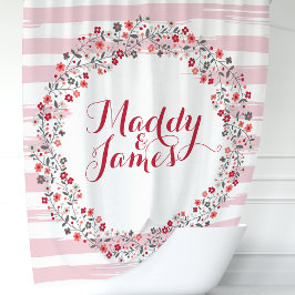Cortina De Ducha Floral rosa y roja personalizada