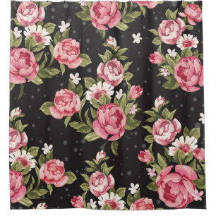 Cortina De Ducha floral, rosas, rojo, negro, fondo, moda