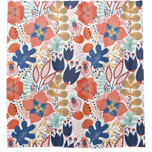 Cortina De Ducha Floral seamless pattern on white. Abstract backgro (Anverso)